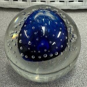 Blue Glass Art Sphere Desk Office Paper Weight Decorative Home Heavy